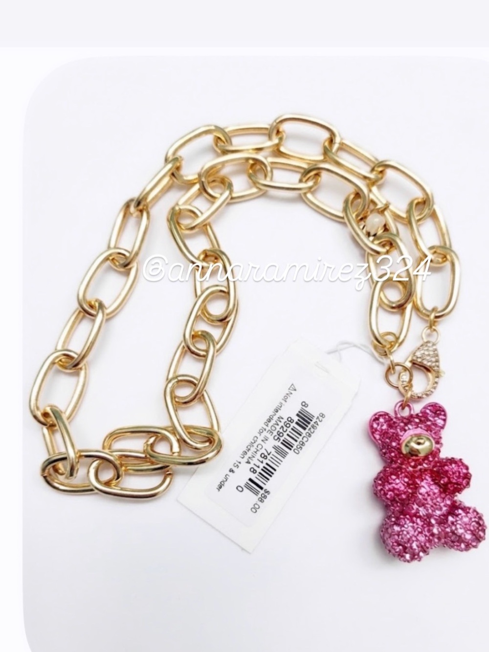 NWT ⚜️💖⚜️ Betsey Johnson Pink Crystal Teddy Bear Statement Necklace - Picture 7 of 13